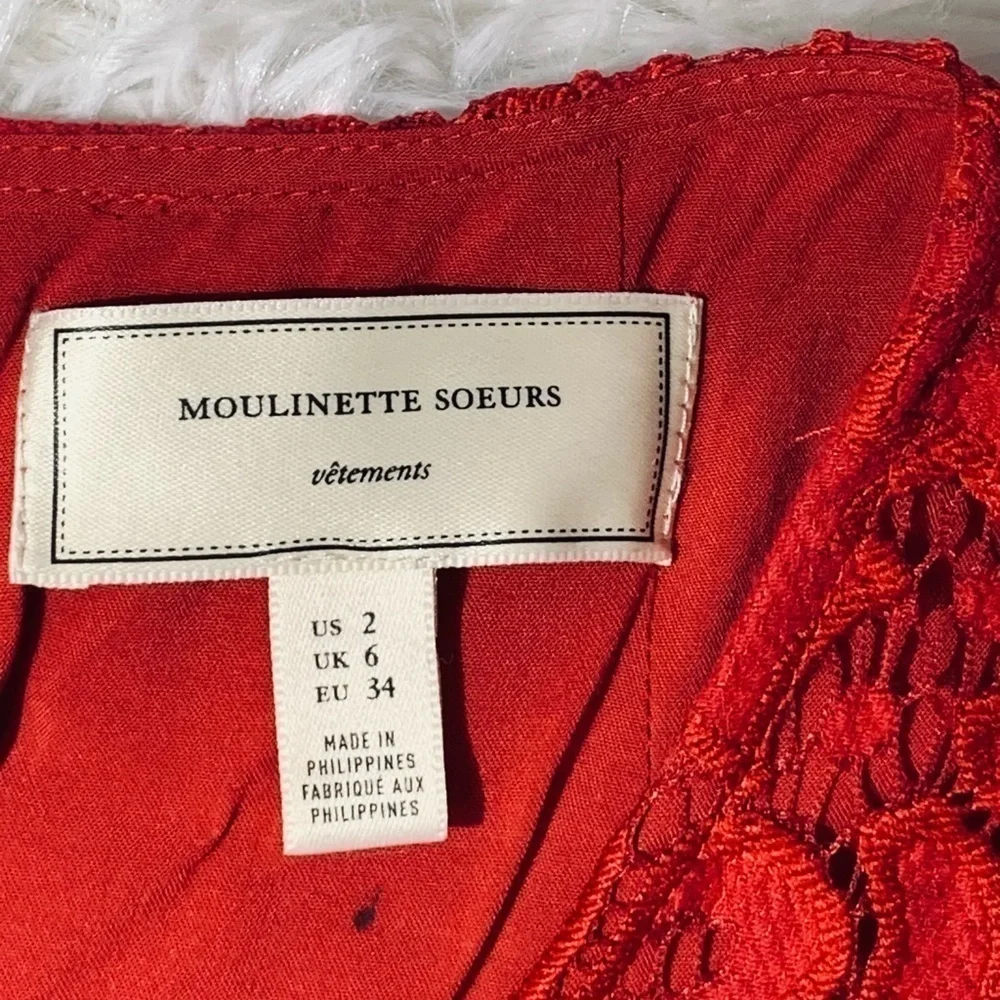 Anthropologie Jumpsuit pockets Jaeda Lace Wide-Leg Moulinette Soeurs Red size 2 - Picture 13 of 16